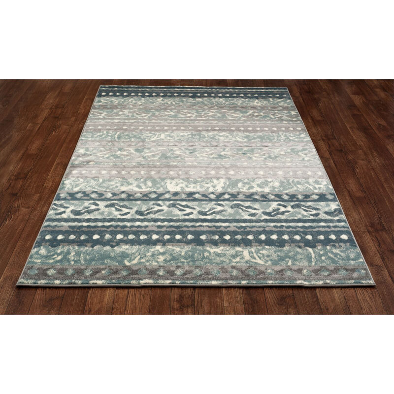 Bloomsbury Market Hersom Striped Navy Blue/Teal/Gray Area Rug & Reviews